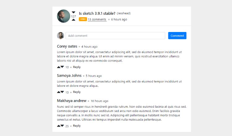 Bootstrap 4 comment section with reply