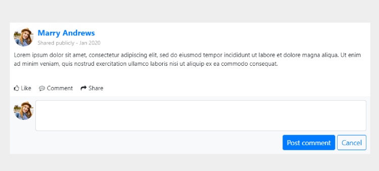 Bootstrap 4 like comment share section with comment box