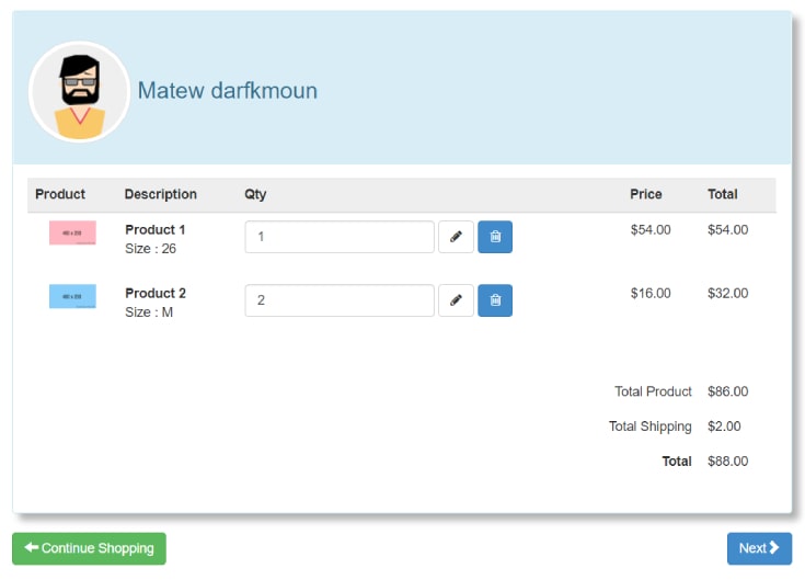 Bootstrap shopping cart