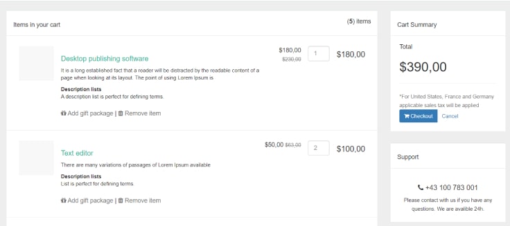 Bootstrap shopping cart checkout