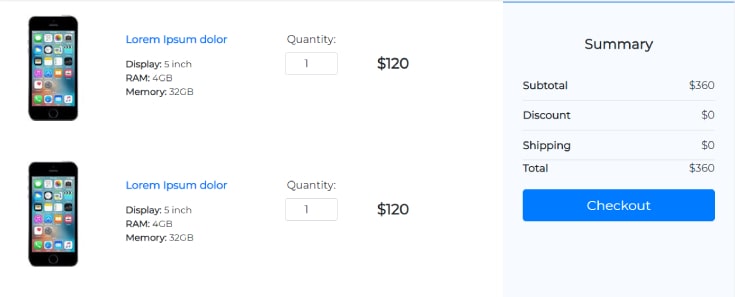 Bootstrap shopping cart table