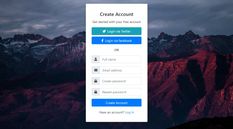 login form in card with social login buttons